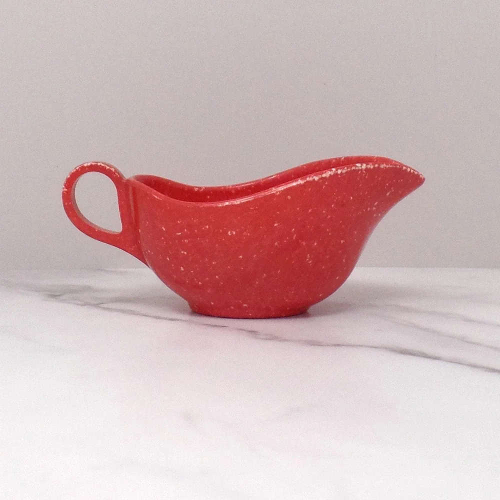 Vintage Joan Luntz Gaiety Melmac / Melamine Creamer, Speckled Red (1950s)